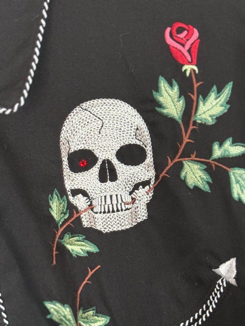 Scully Skull Embroidered Western Shirt Black Roses Oversized L - Picture 5 of 11